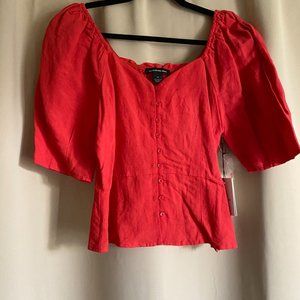 SOMETHING NAVY Front Button Fitted Top | Red M